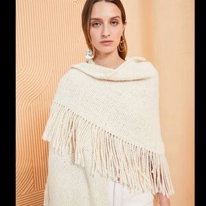 Ulla Johnson Cream Fringe Knit Shawl